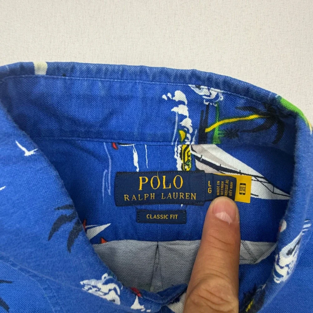 Polo‎ Ralph Lauren Button Down Shirt Mens LG Blue Nautical Sailboat Classic Fit